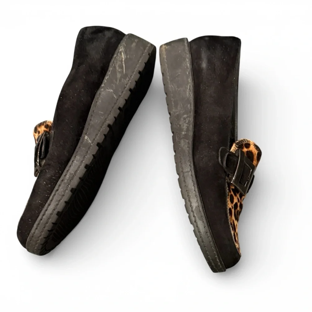 STUART WEITZMAN Black Suede & Animal PrintCalf Hair Loafers Size 8 EUC - Picture 4 of 7